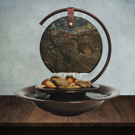 Pamopamo Indoor Tabletop Waterfall Moon Fountain Home Décor Soothing Rain Sound Meditation Relaxing Fountains Nature Slate Water Feature with Light for Room Office Desktop Decoration-13 Tall